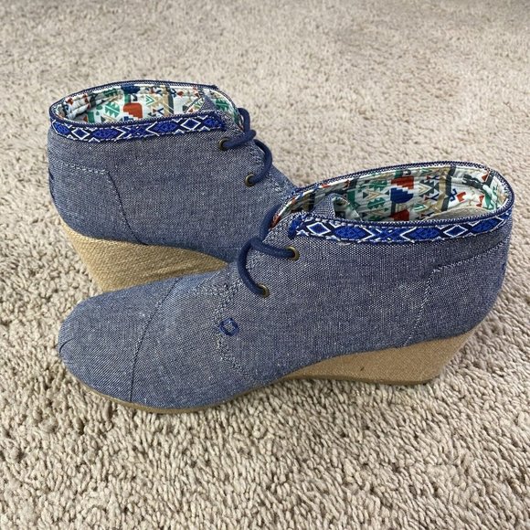 Bobs by Skechers Memory Foam Denim‎ Lace Up Bootie Wedges Womens 8 - Picture 10 of 14